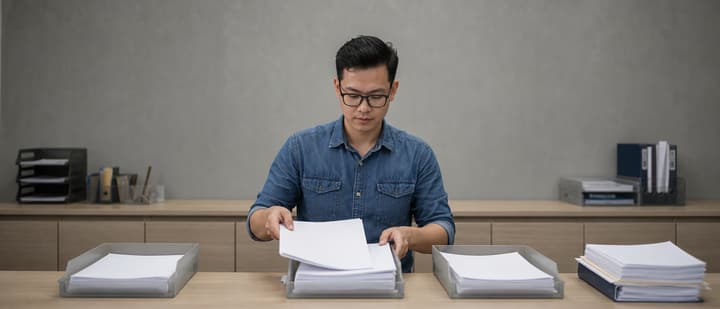Nhân viên chứng từ sắp bộ hồ sơ vào khay tài liệu