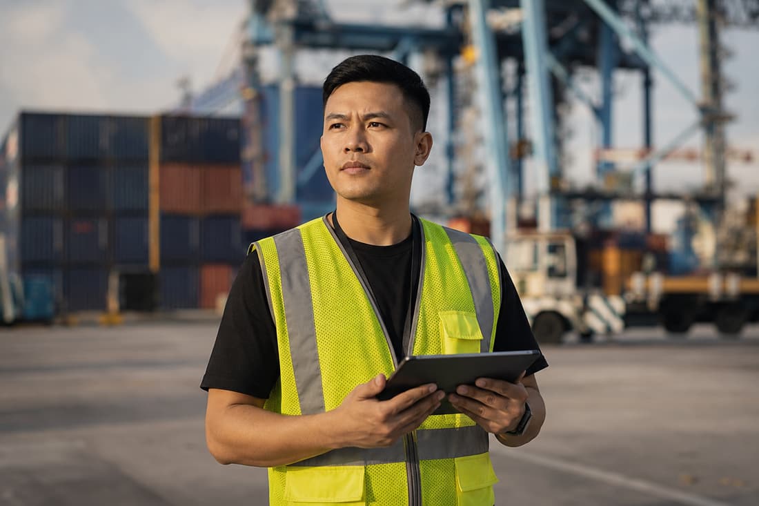 Nhân viên ops theo dõi tiến độ làm hàng tại bãi container