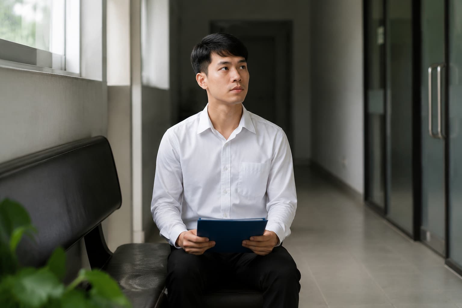 Ứng viên chờ đến lượt phỏng vấn tại văn phòng doanh nghiệp logistics